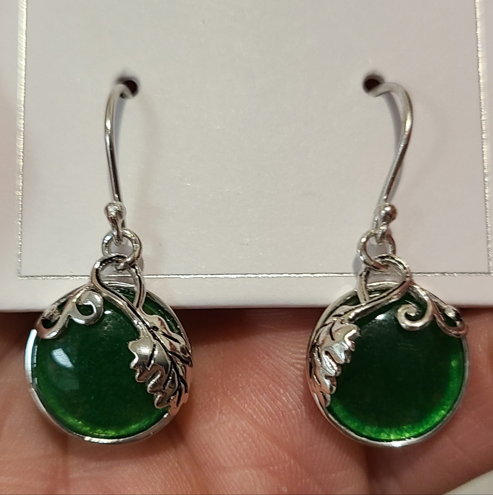 KANISHKA NEW YORK STERLING SILVER GREEN AVENTURINE JADE GEMSTONES EARRINGS